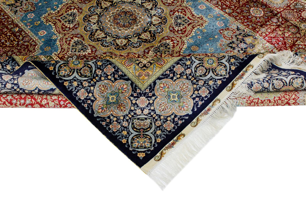 8x10 Red and Navy Turkish Silk Rug