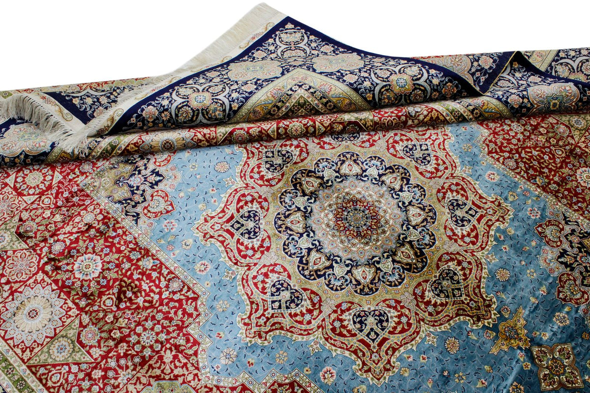 8x10 Red and Navy Turkish Silk Rug
