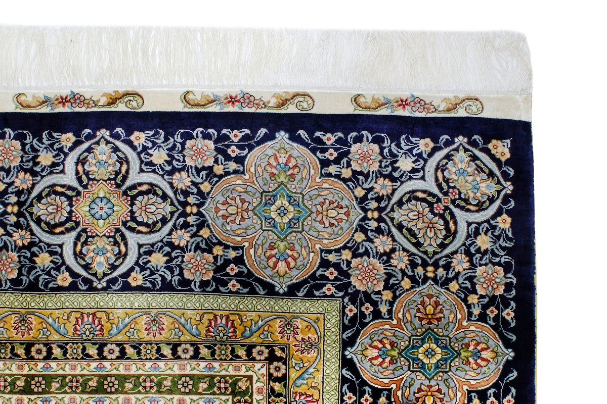 8x10 Red and Navy Turkish Silk Rug