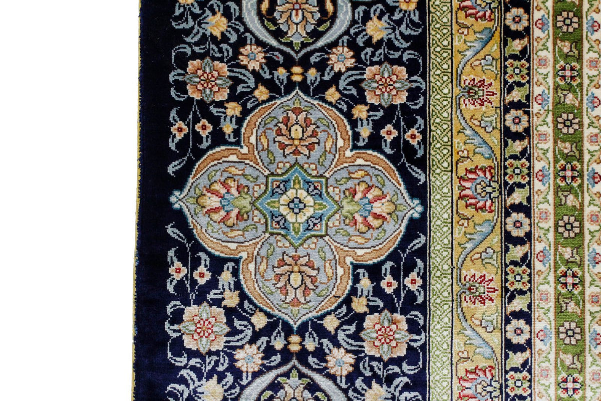 8x10 Red and Navy Turkish Silk Rug