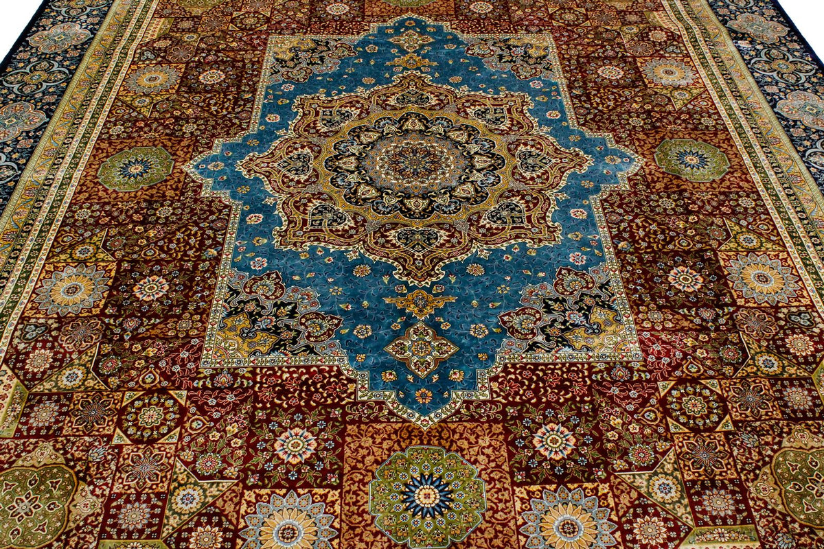 8x10 Red and Navy Turkish Silk Rug