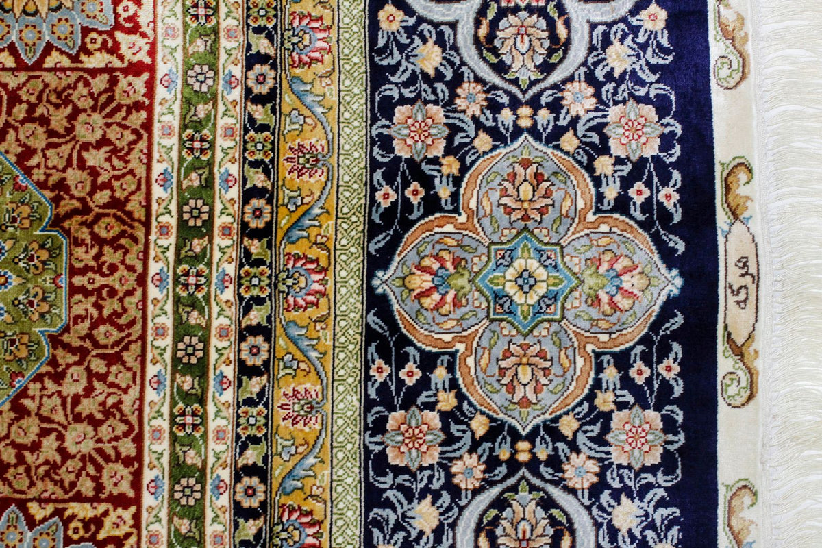 8x10 Red and Navy Turkish Silk Rug