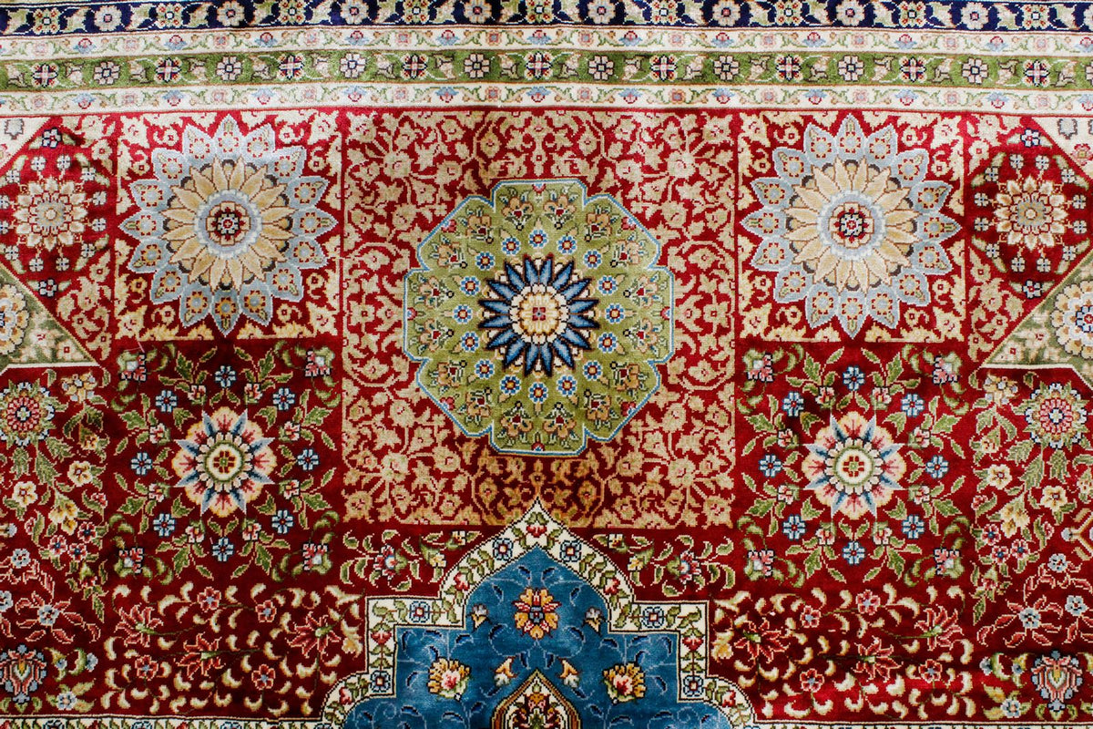 8x10 Red and Navy Turkish Silk Rug