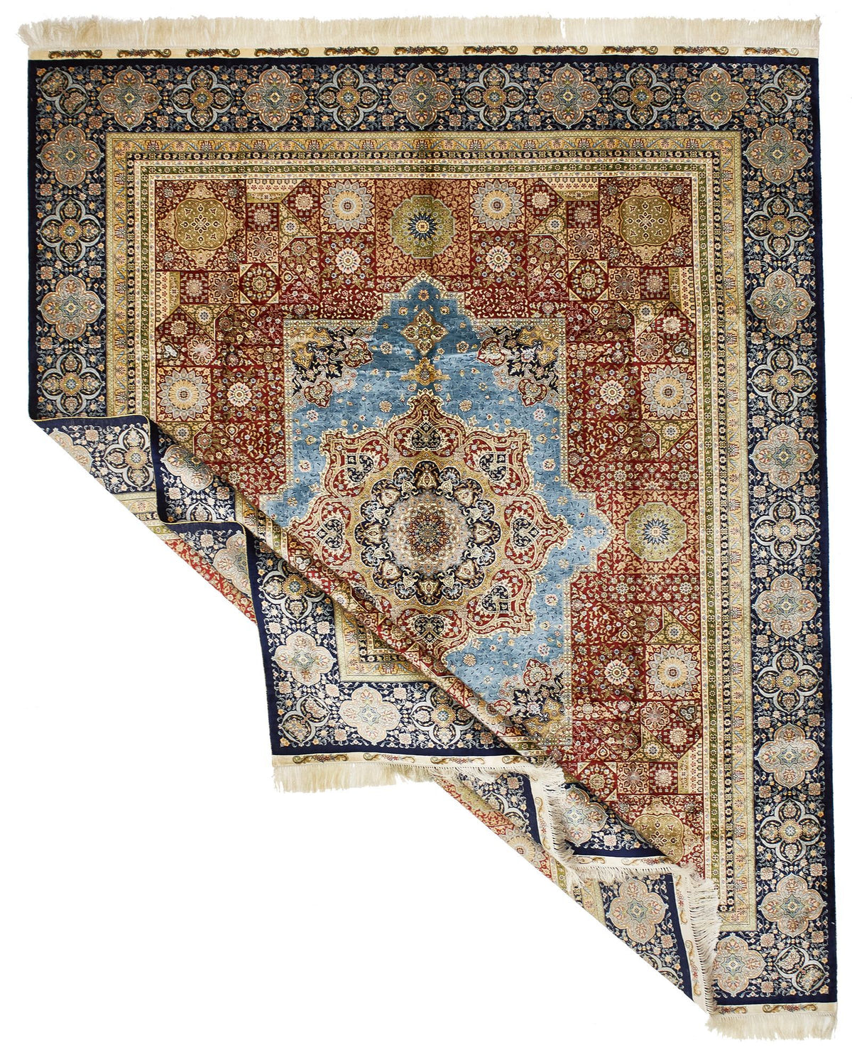 8x10 Red and Navy Turkish Silk Rug