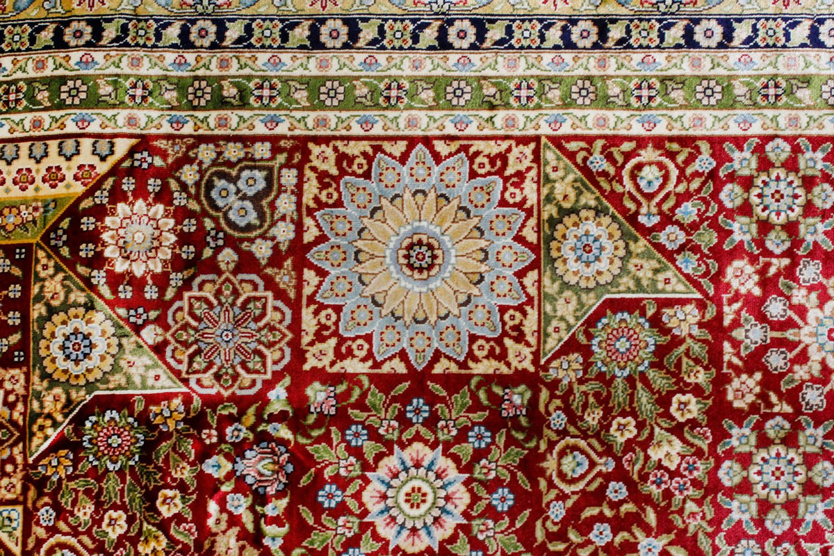 8x10 Red and Navy Turkish Silk Rug
