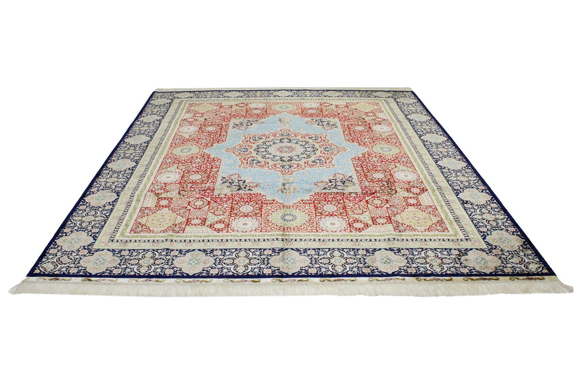 8x10 Red and Navy Turkish Silk Rug