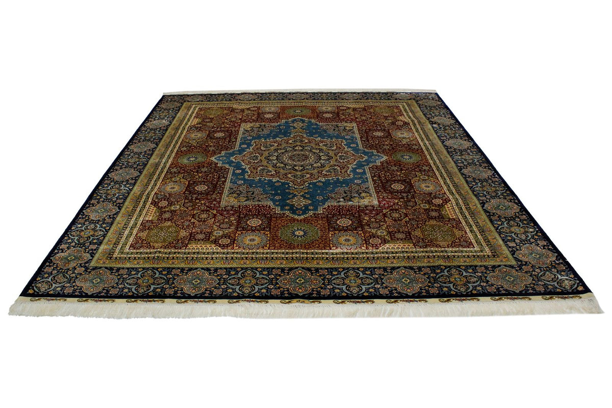 8x10 Red and Navy Turkish Silk Rug