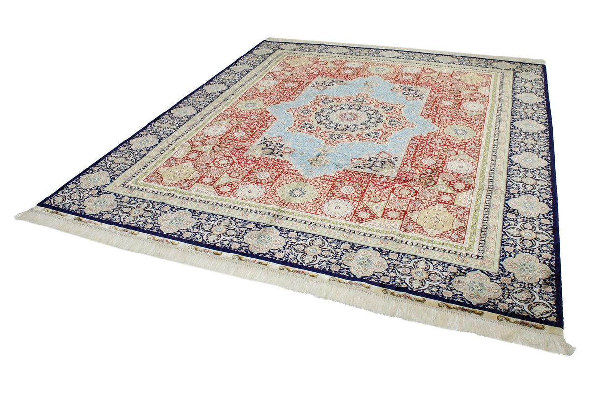 8x10 Red and Navy Turkish Silk Rug