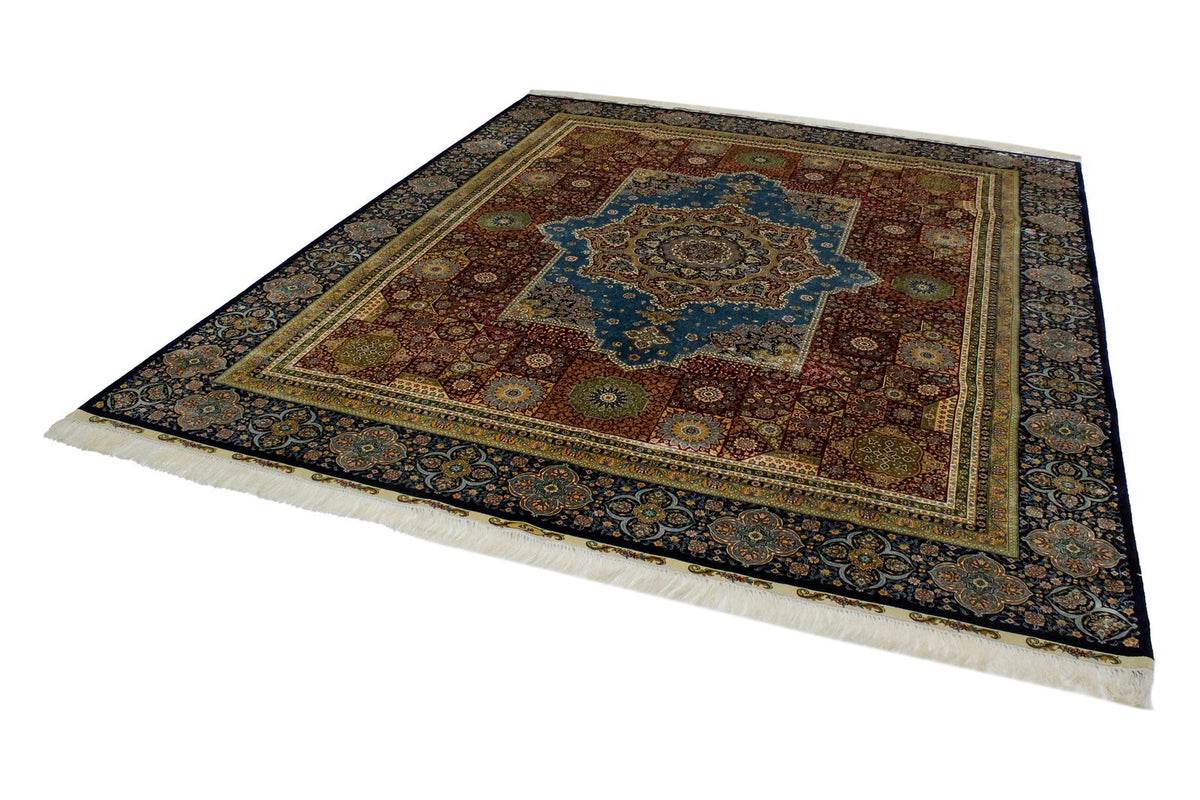 8x10 Red and Navy Turkish Silk Rug