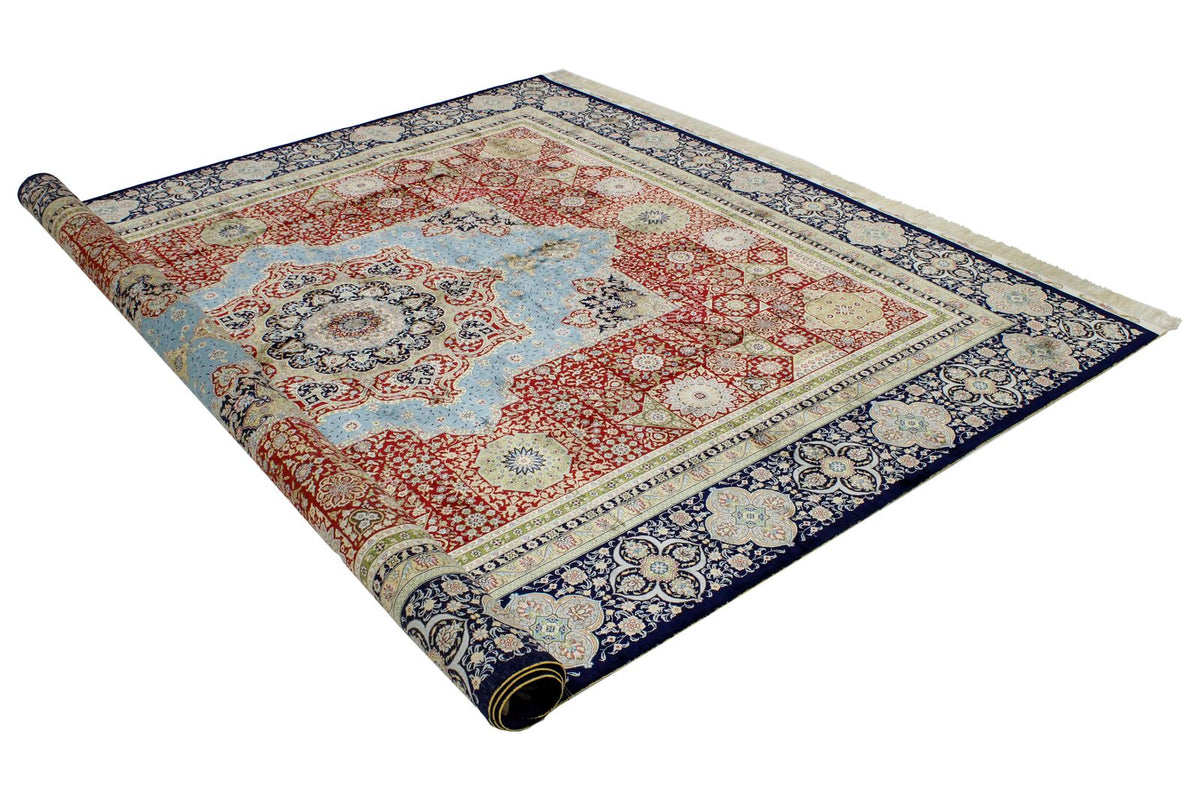 8x10 Red and Navy Turkish Silk Rug