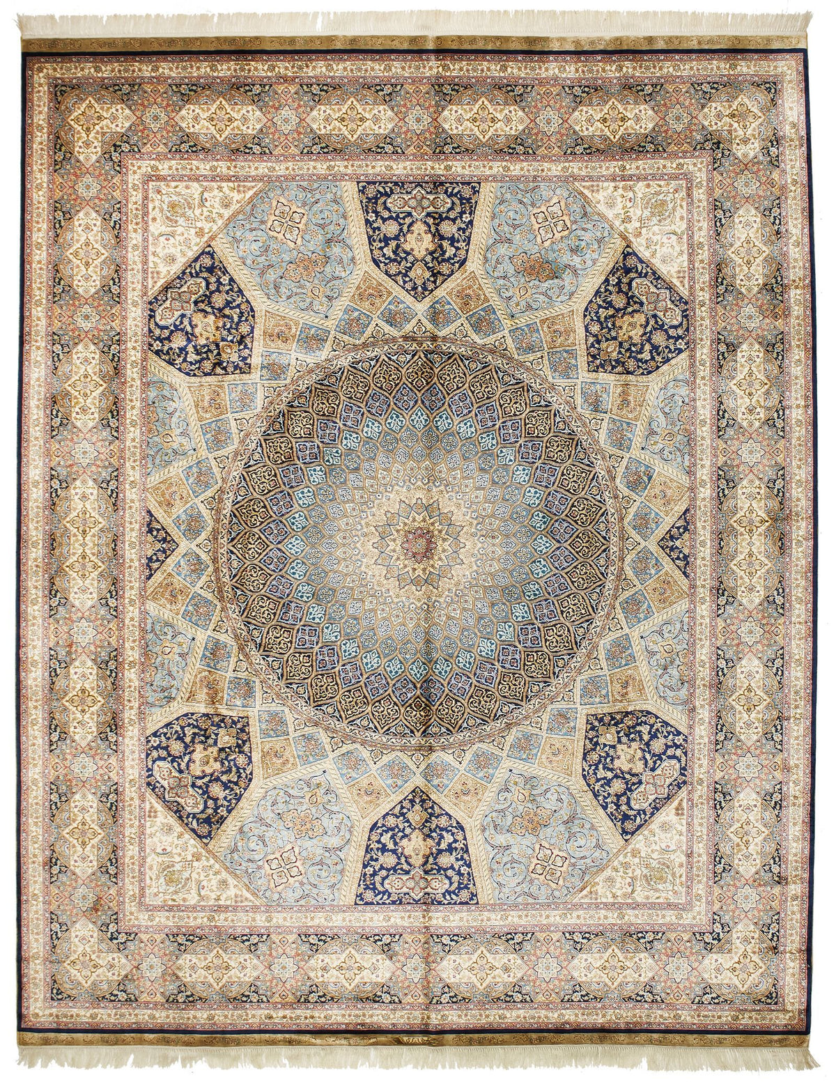 8x10 Navy and Ivory Turkish Silk Rug