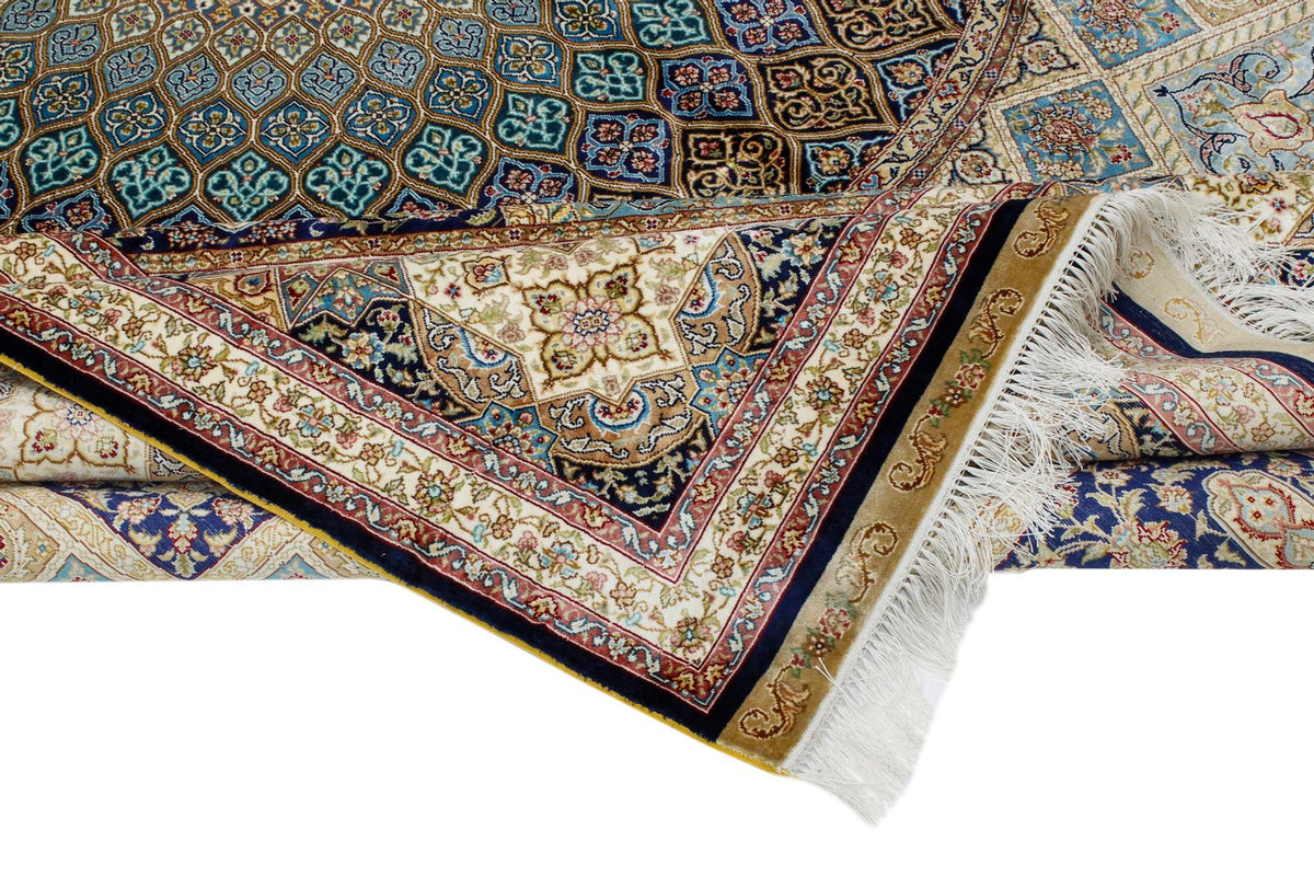 8x10 Navy and Ivory Turkish Silk Rug