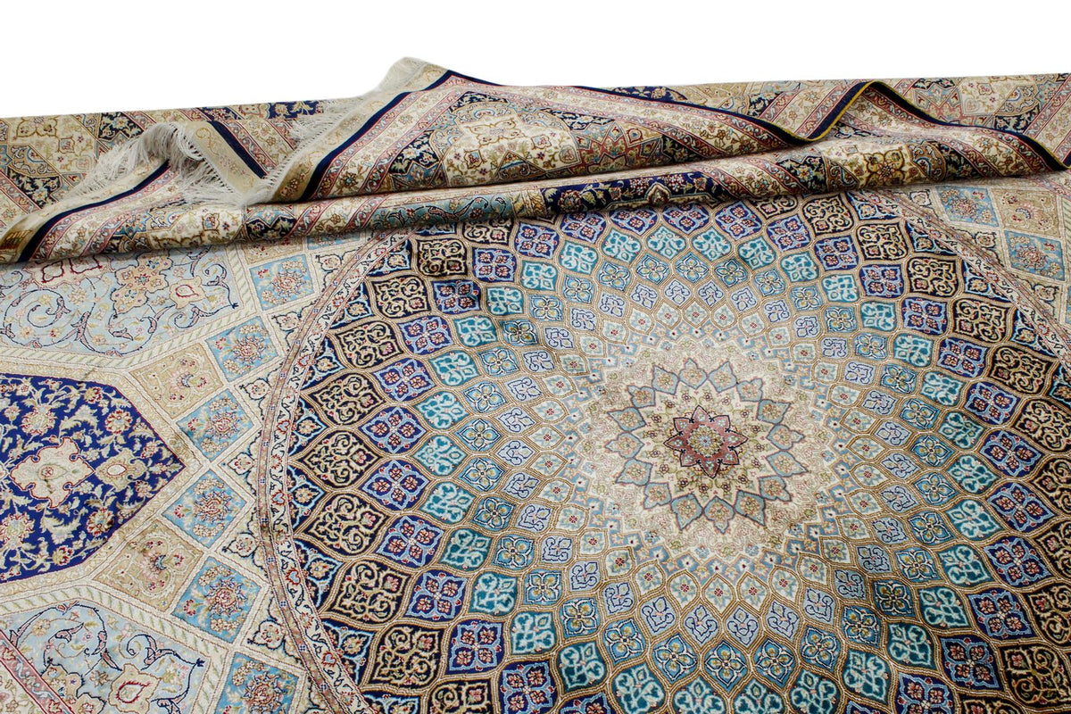 8x10 Navy and Ivory Turkish Silk Rug