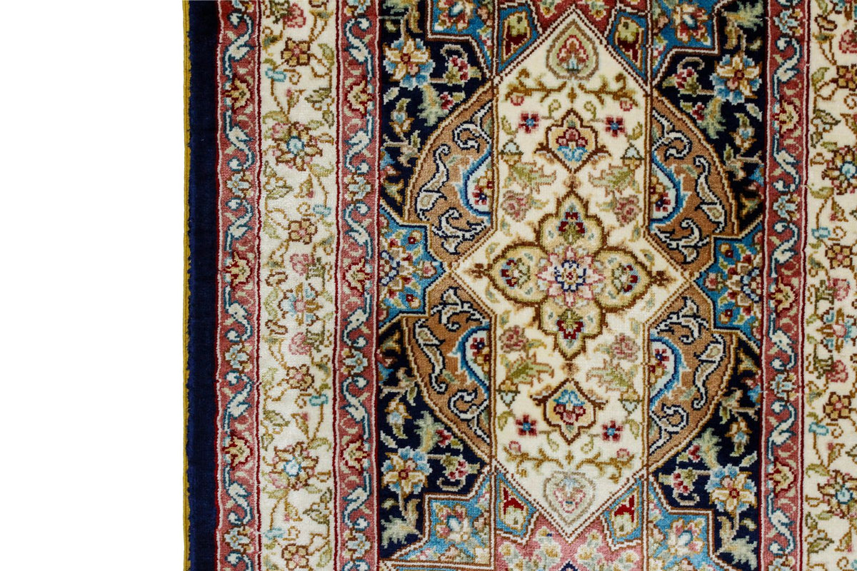 8x10 Navy and Ivory Turkish Silk Rug