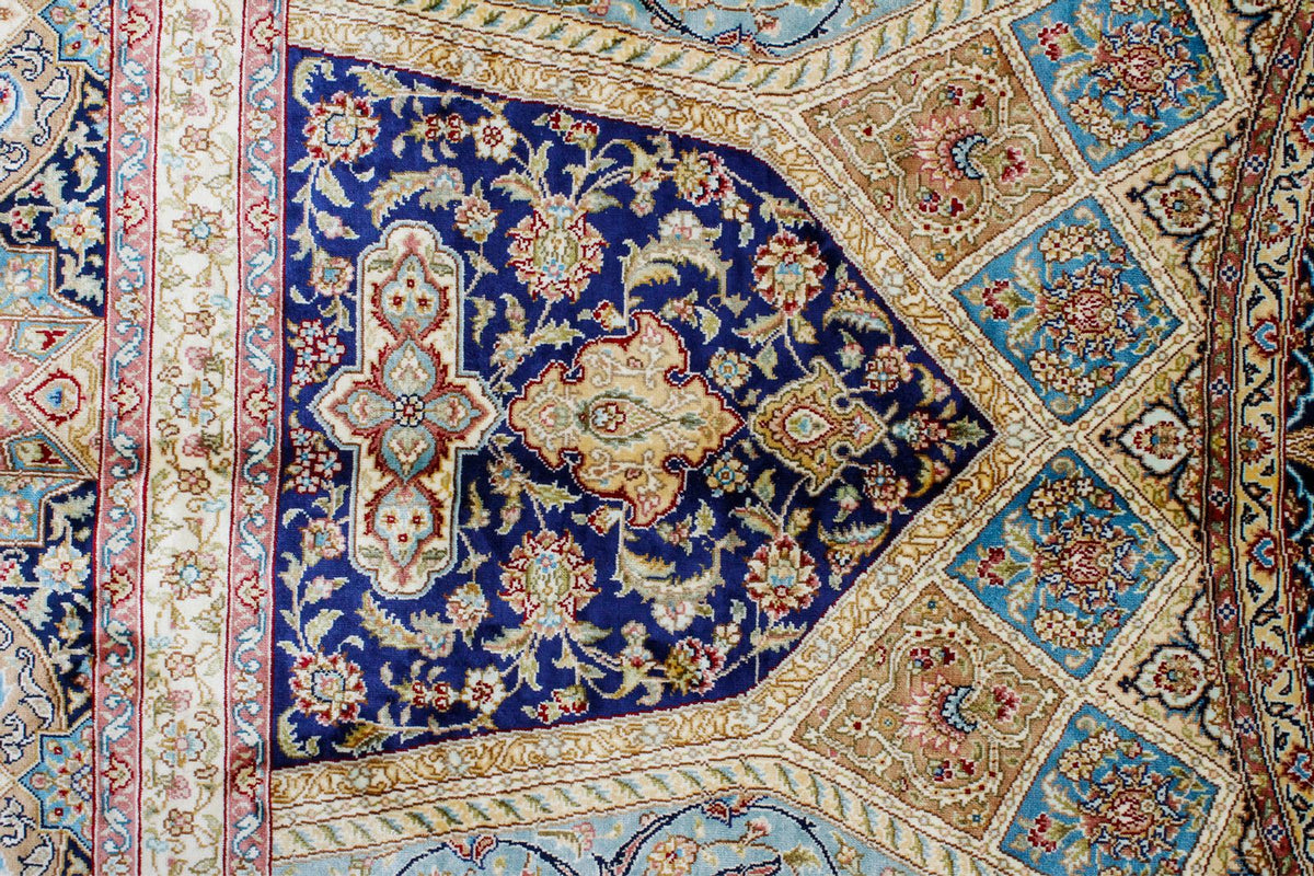 8x10 Navy and Ivory Turkish Silk Rug