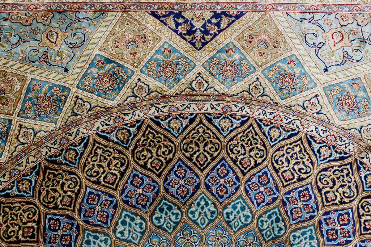 8x10 Navy and Ivory Turkish Silk Rug