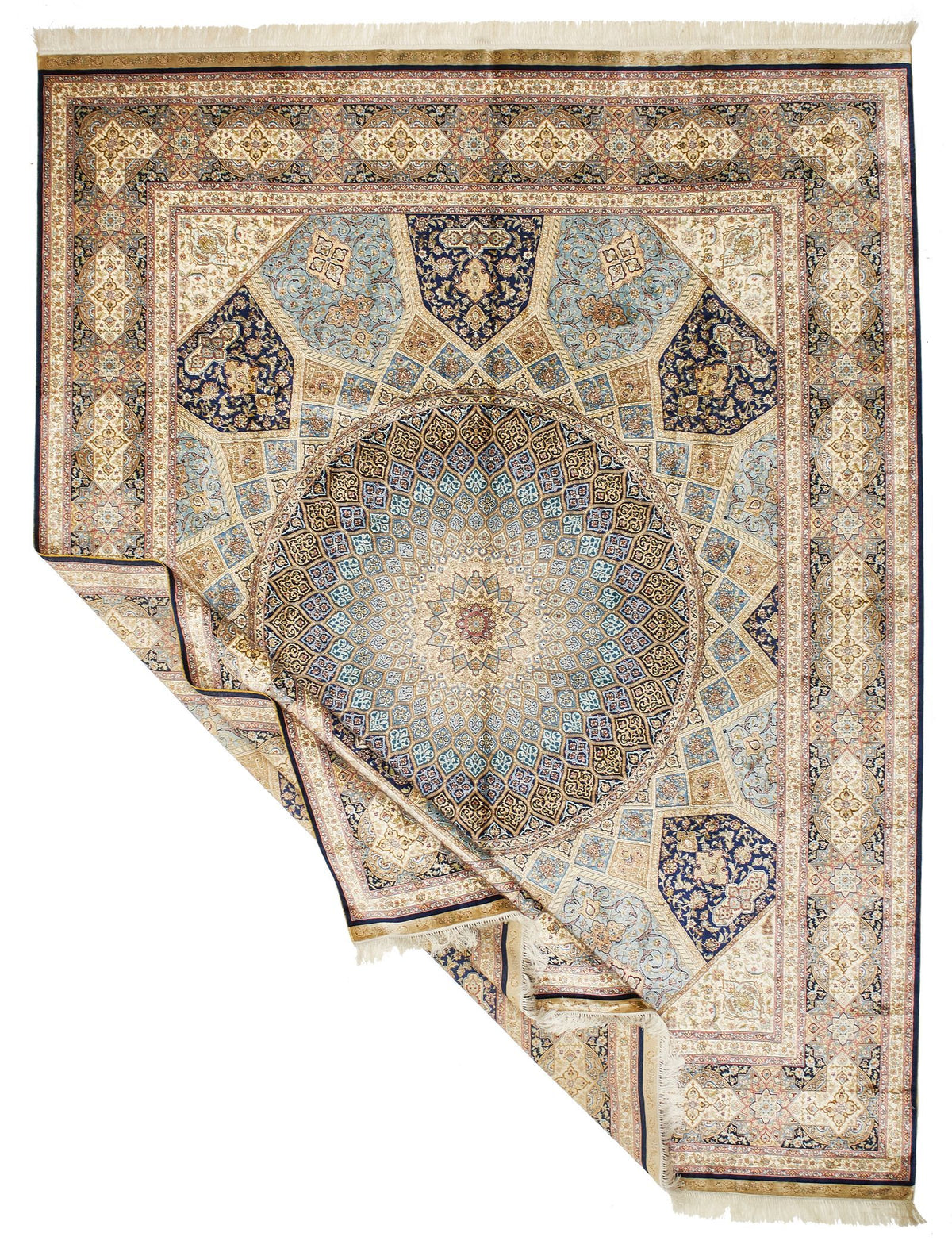 8x10 Navy and Ivory Turkish Silk Rug