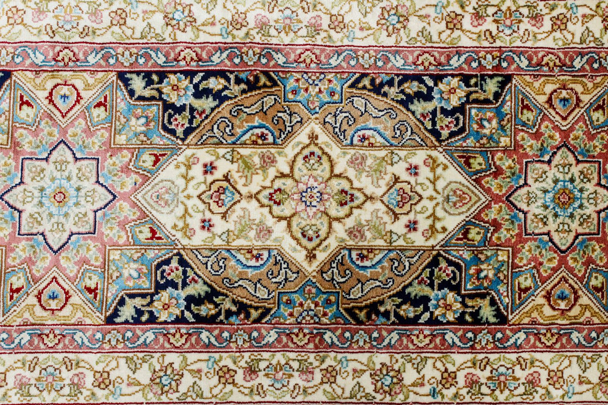 8x10 Navy and Ivory Turkish Silk Rug