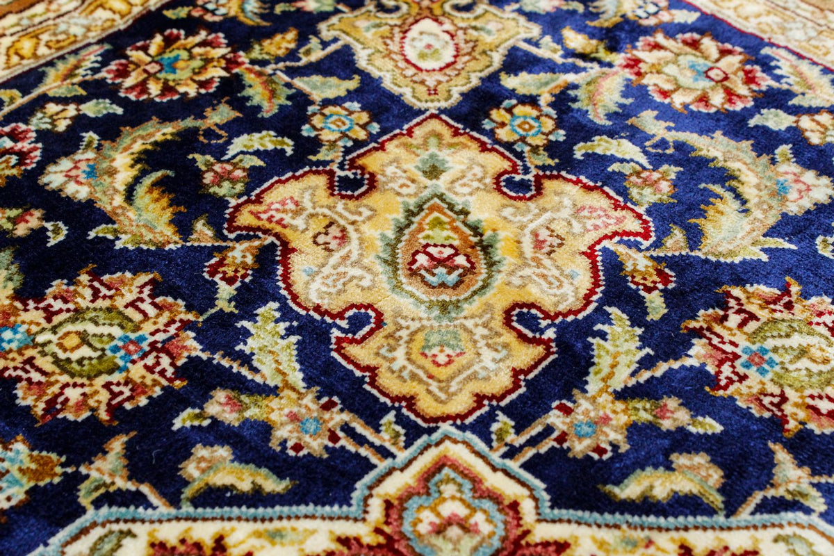 8x10 Navy and Ivory Turkish Silk Rug