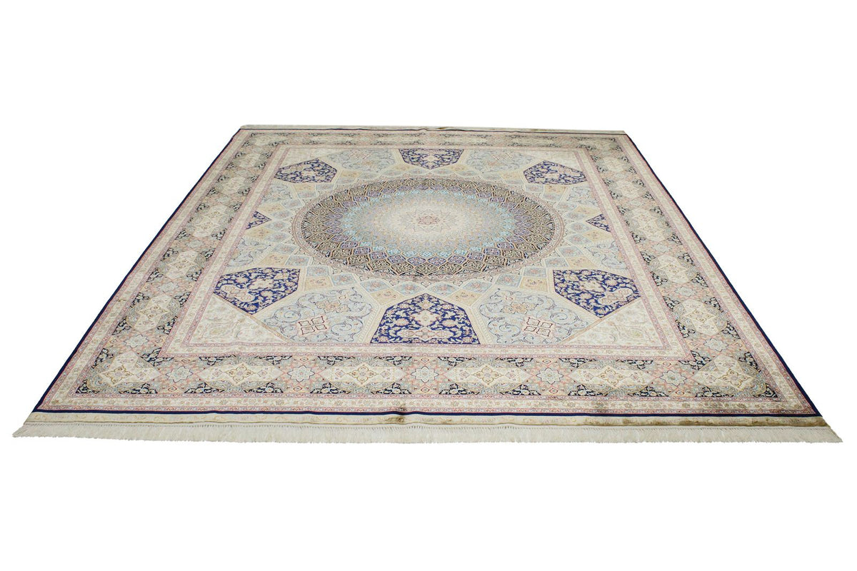 8x10 Navy and Ivory Turkish Silk Rug