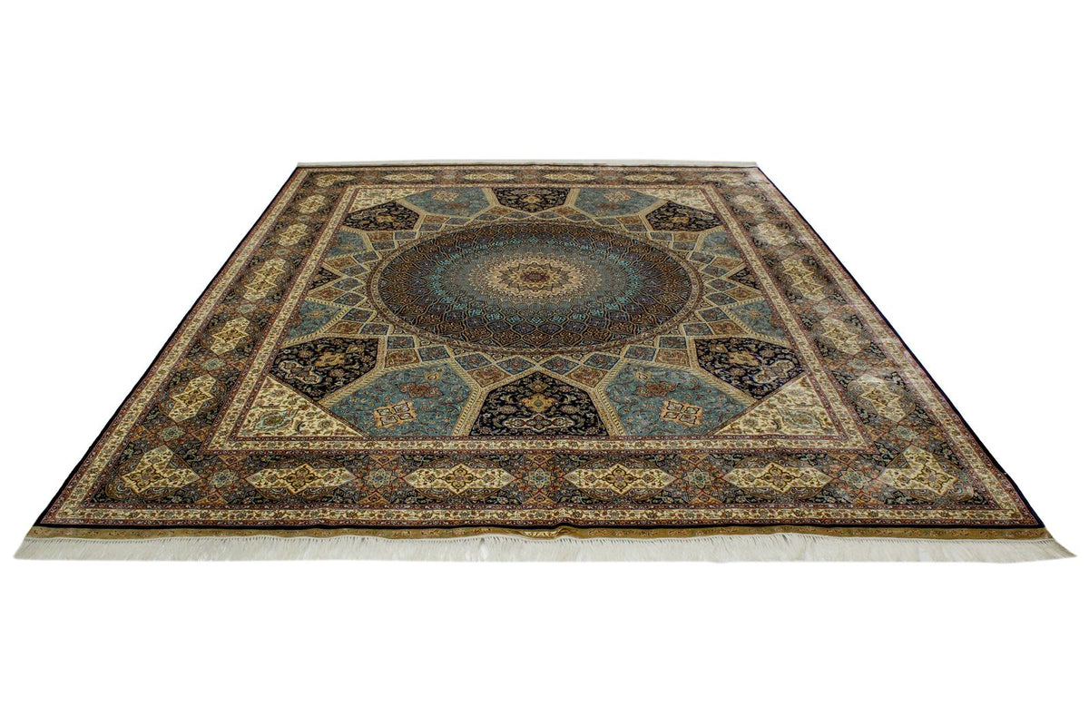 8x10 Navy and Ivory Turkish Silk Rug