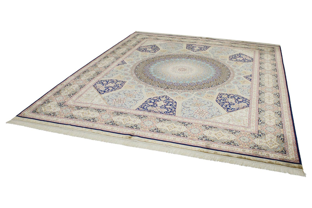 8x10 Navy and Ivory Turkish Silk Rug
