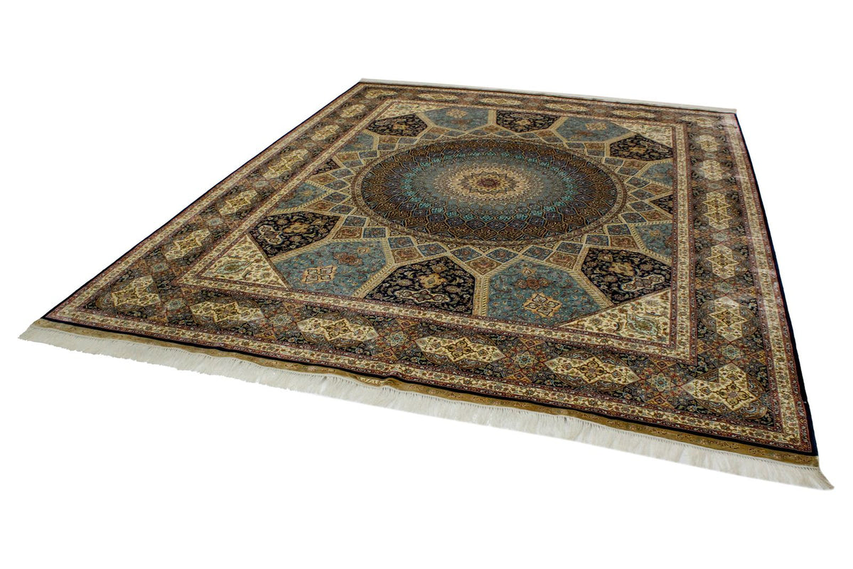 8x10 Navy and Ivory Turkish Silk Rug