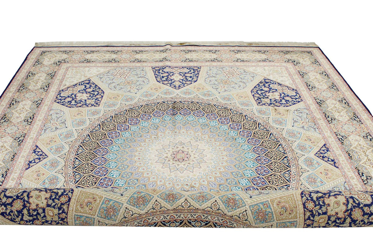 8x10 Navy and Ivory Turkish Silk Rug