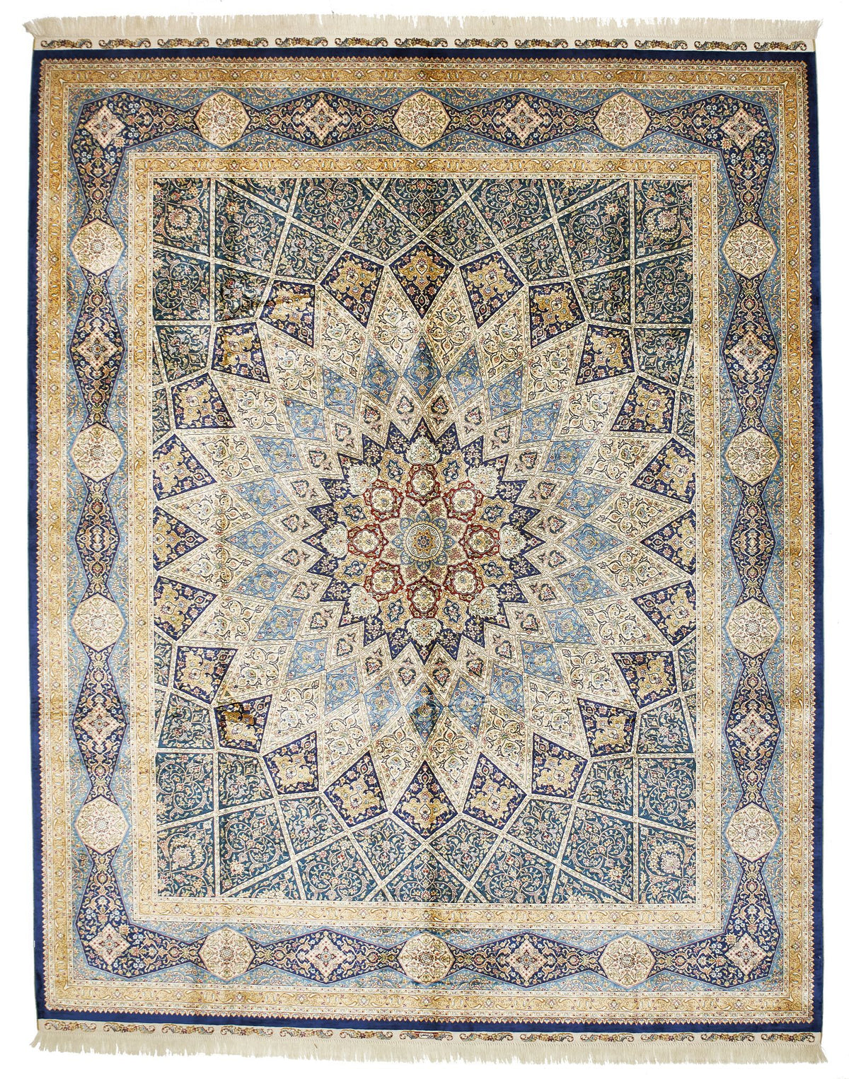 8x10 Navy and Blue Turkish Silk Rug