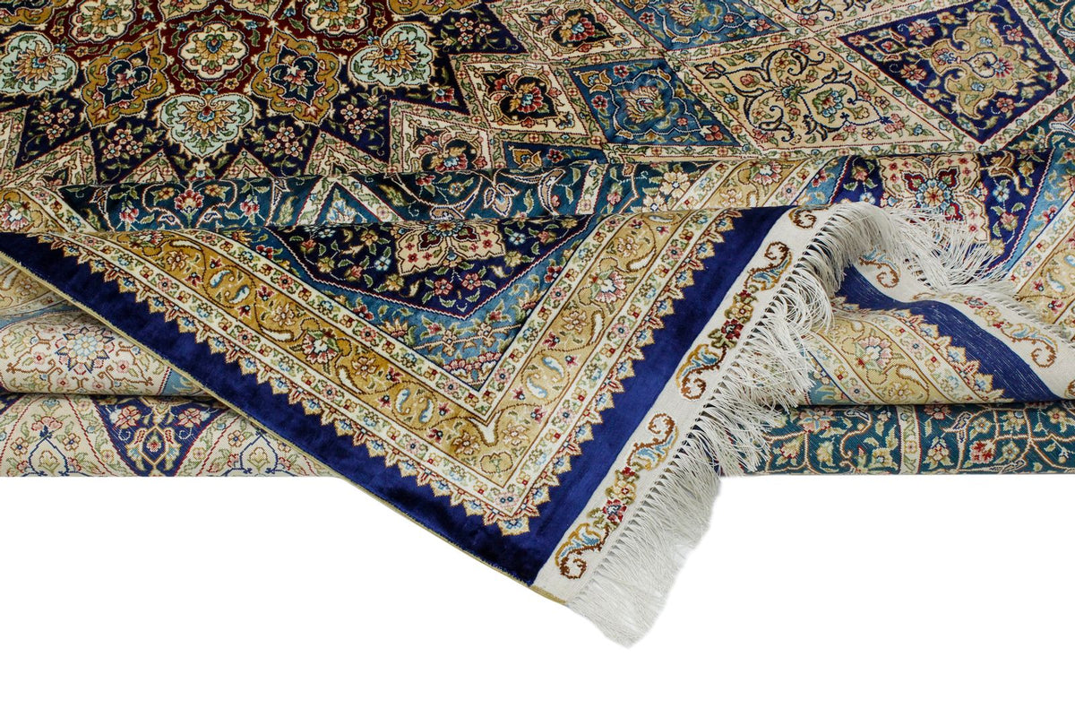 8x10 Navy and Blue Turkish Silk Rug