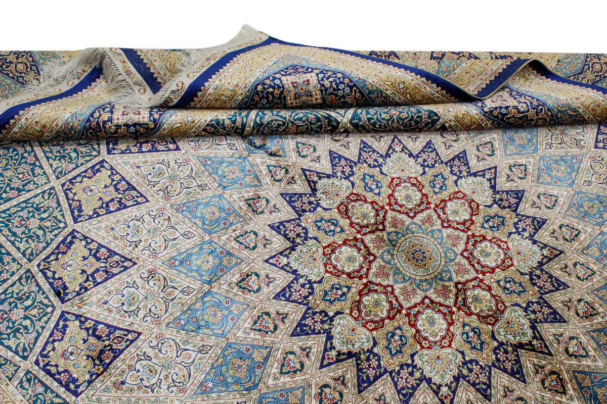 8x10 Navy and Blue Turkish Silk Rug