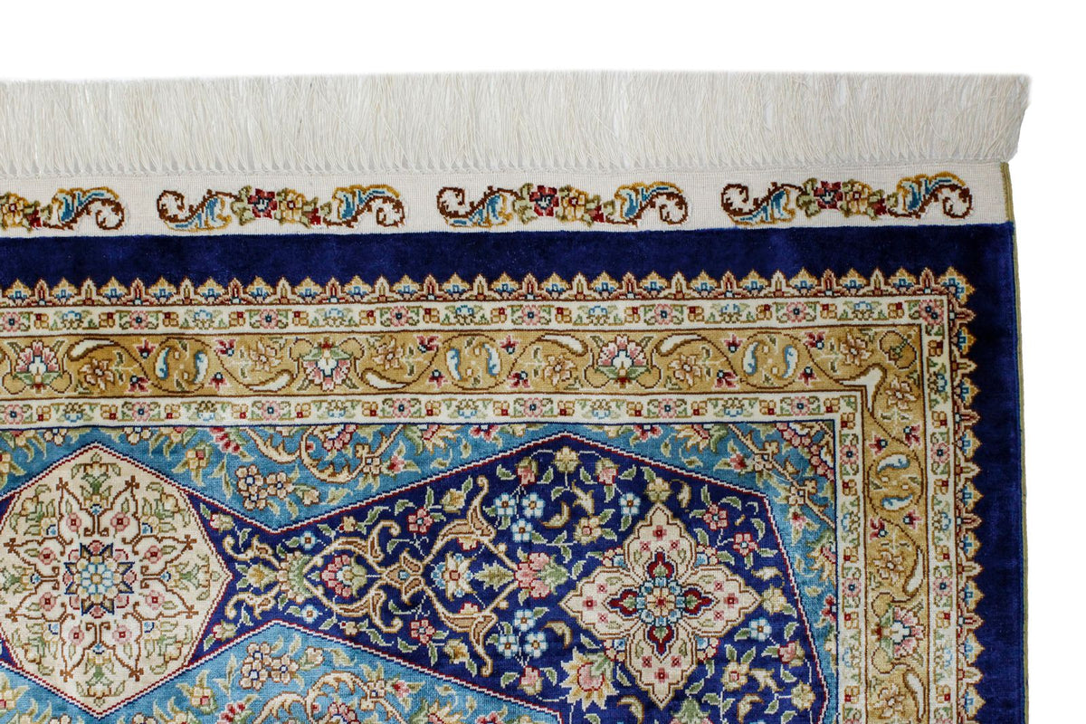 8x10 Navy and Blue Turkish Silk Rug