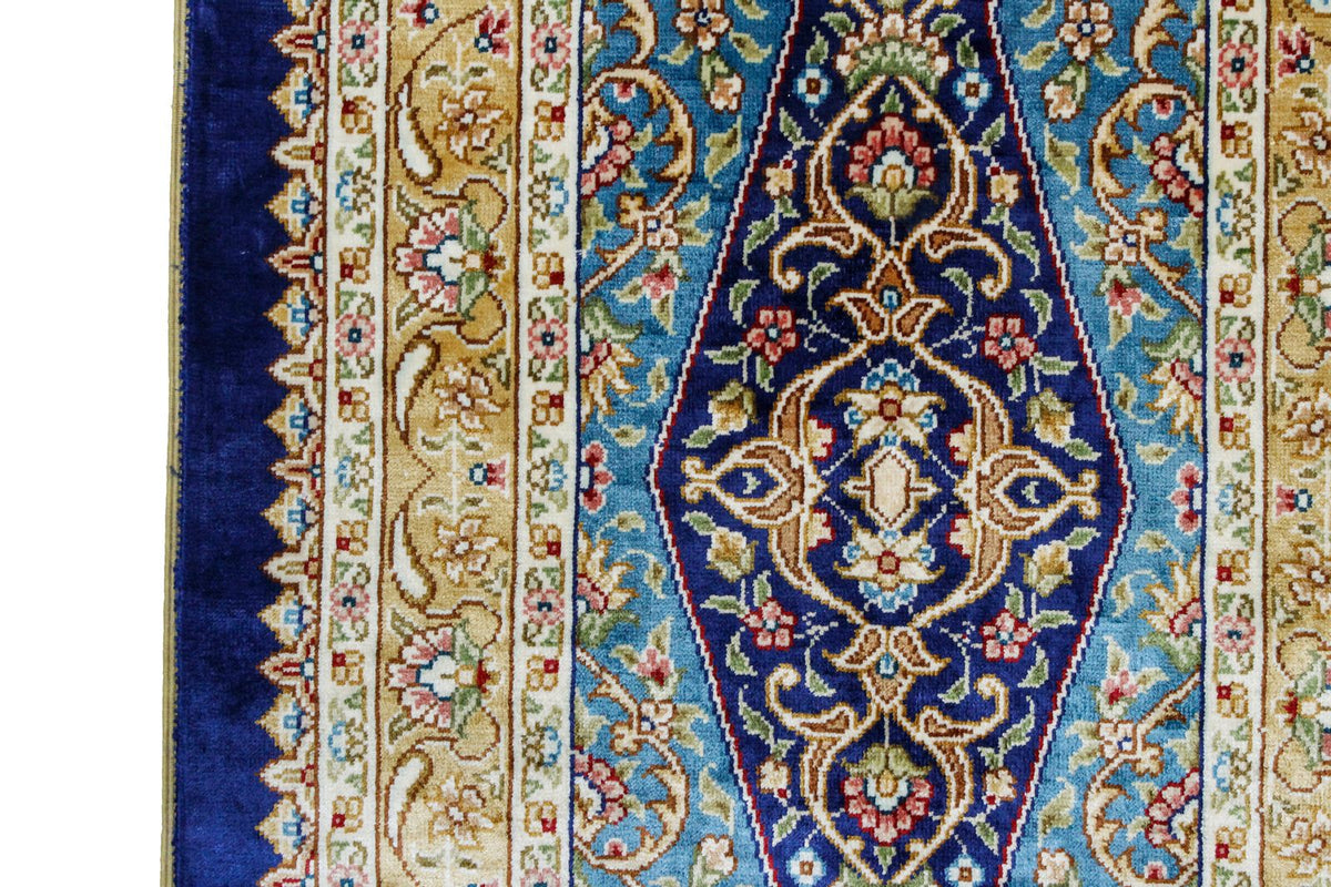 8x10 Navy and Blue Turkish Silk Rug