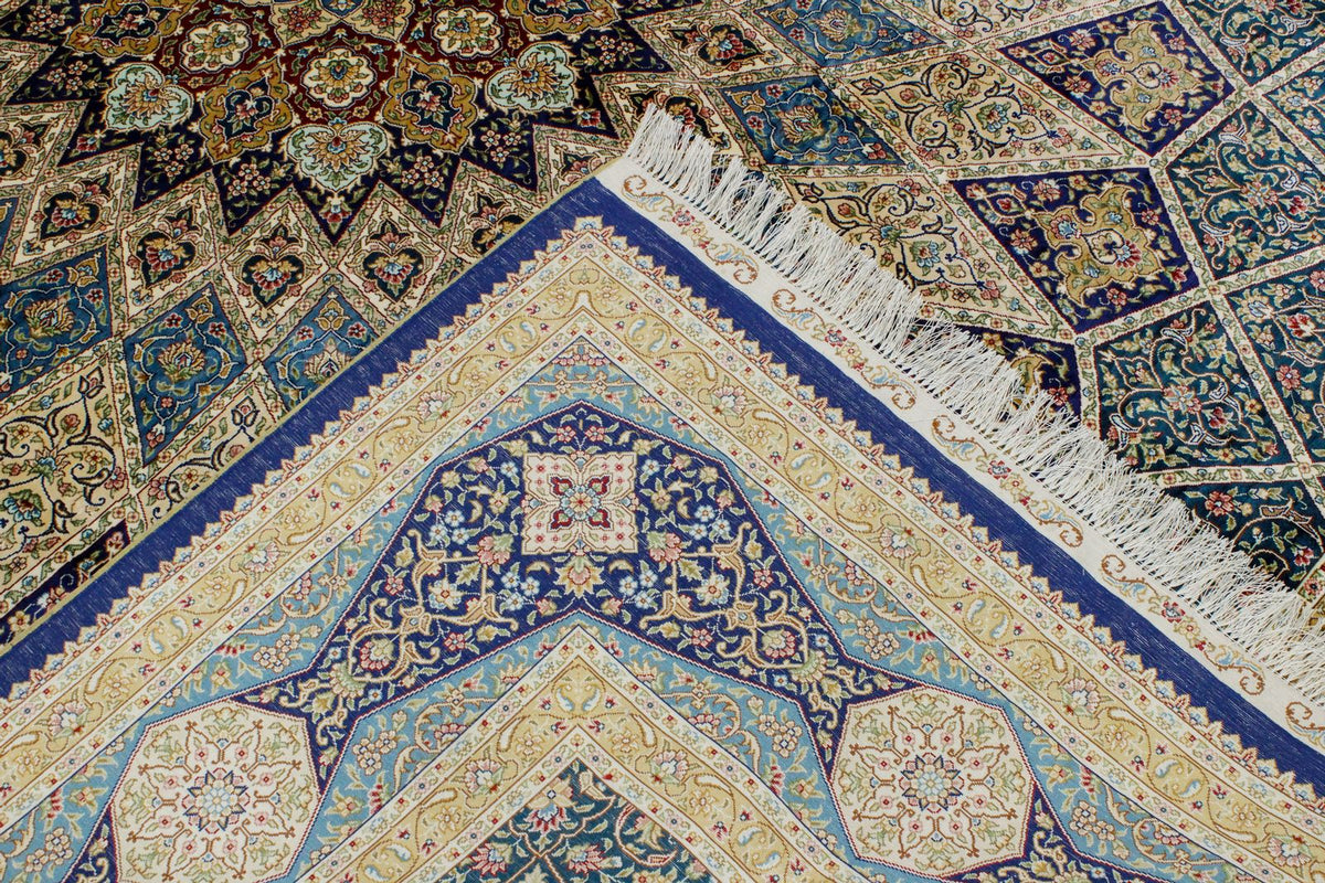 8x10 Navy and Blue Turkish Silk Rug
