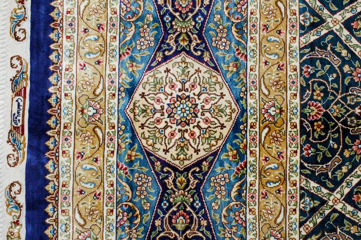 8x10 Navy and Blue Turkish Silk Rug
