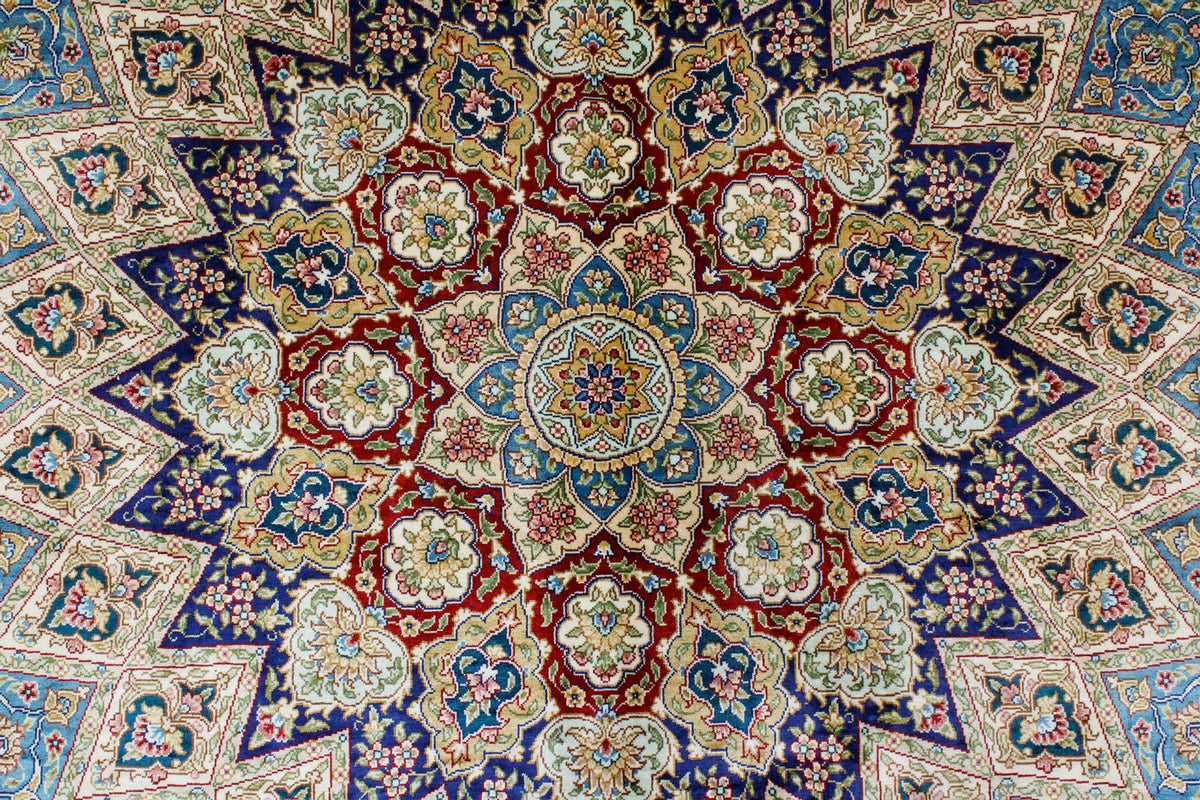 8x10 Navy and Blue Turkish Silk Rug
