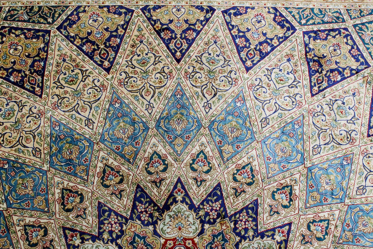 8x10 Navy and Blue Turkish Silk Rug