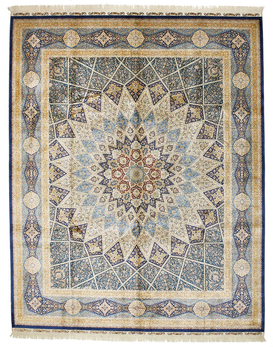 8x10 Navy and Blue Turkish Silk Rug
