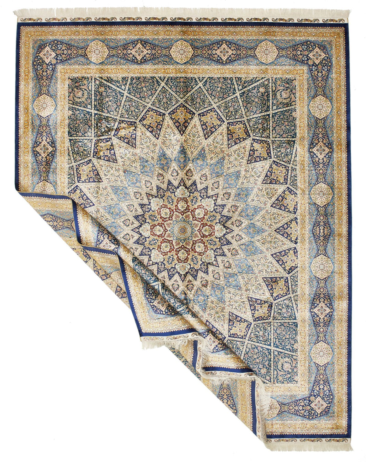 8x10 Navy and Blue Turkish Silk Rug