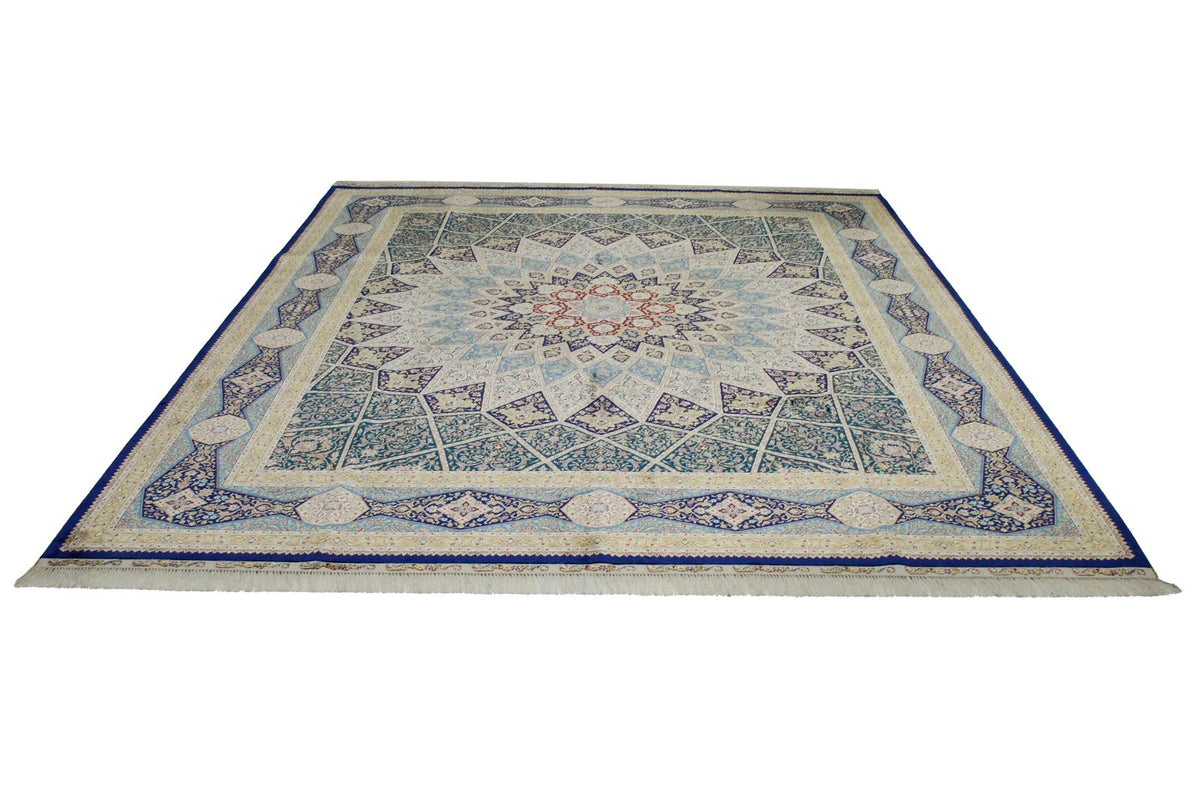 8x10 Navy and Blue Turkish Silk Rug