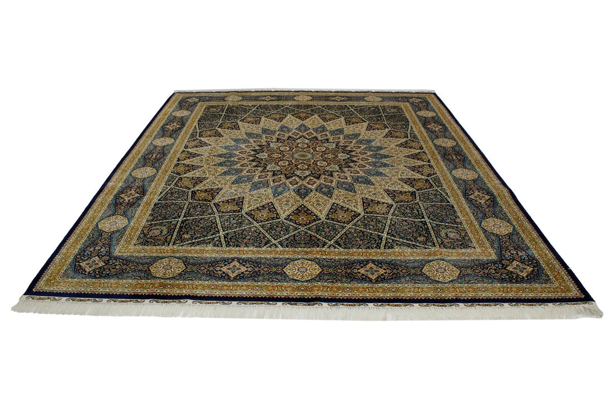 8x10 Navy and Blue Turkish Silk Rug