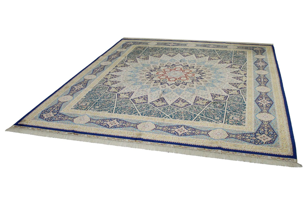 8x10 Navy and Blue Turkish Silk Rug