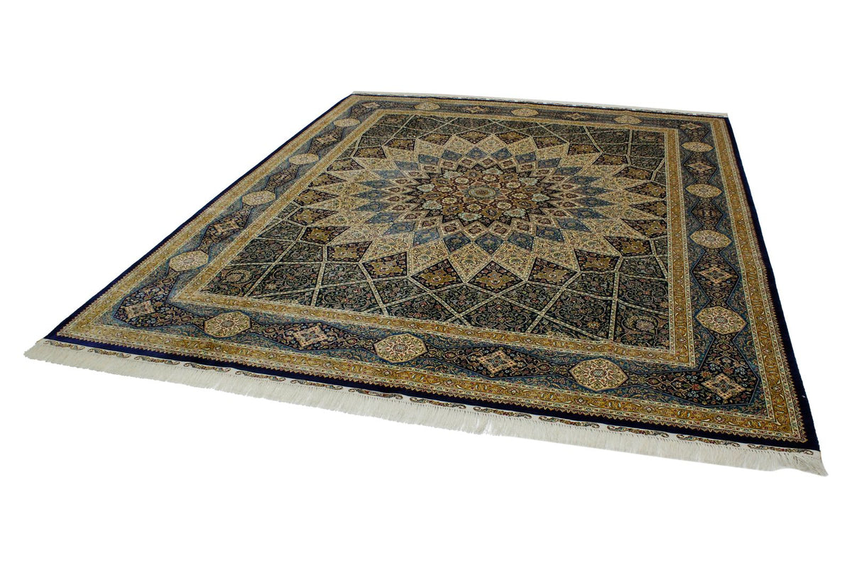 8x10 Navy and Blue Turkish Silk Rug