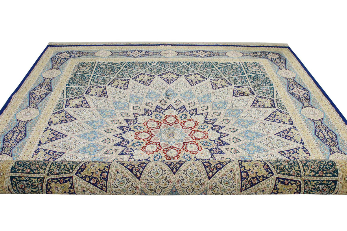 8x10 Navy and Blue Turkish Silk Rug
