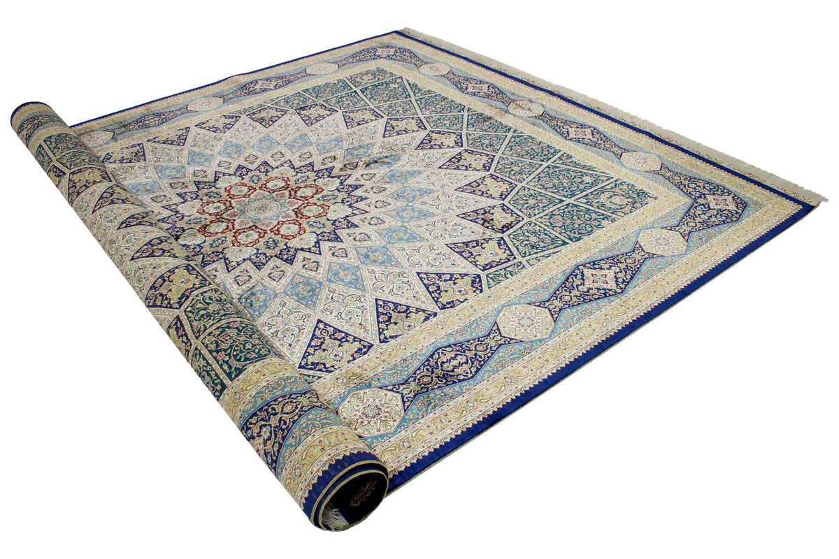 8x10 Navy and Blue Turkish Silk Rug