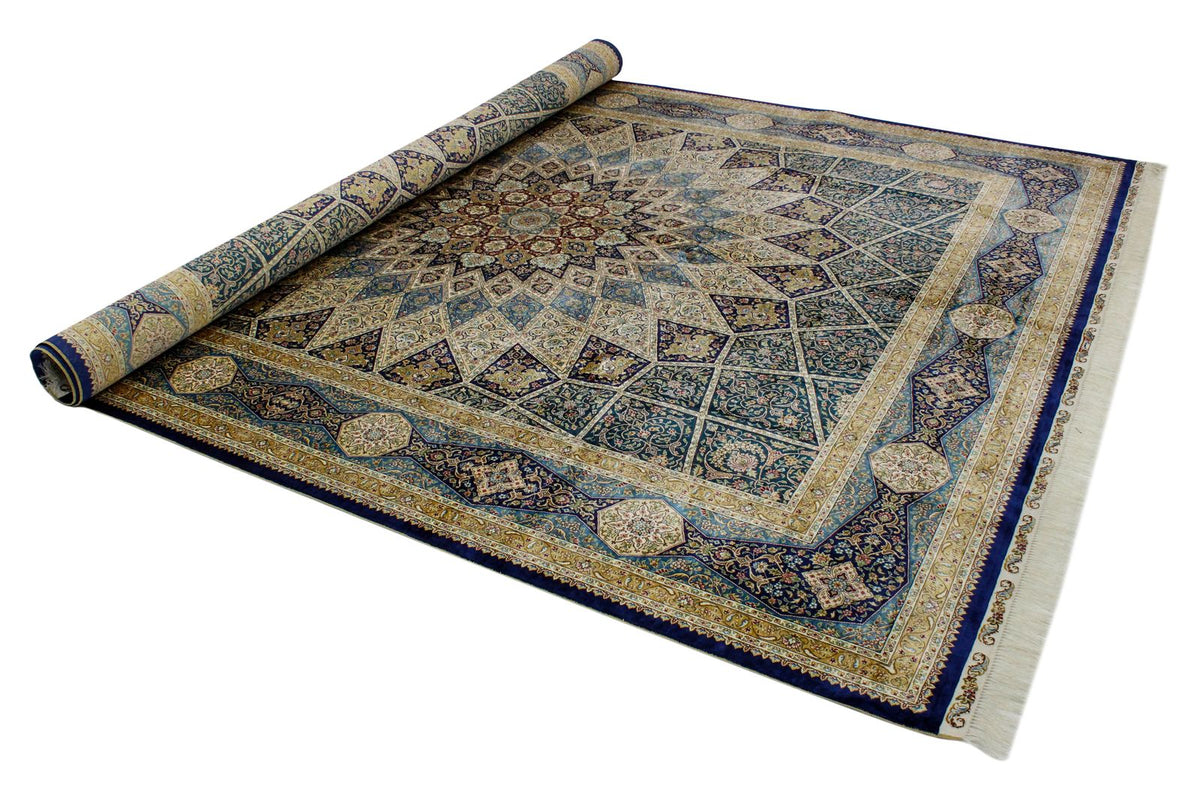 8x10 Navy and Blue Turkish Silk Rug