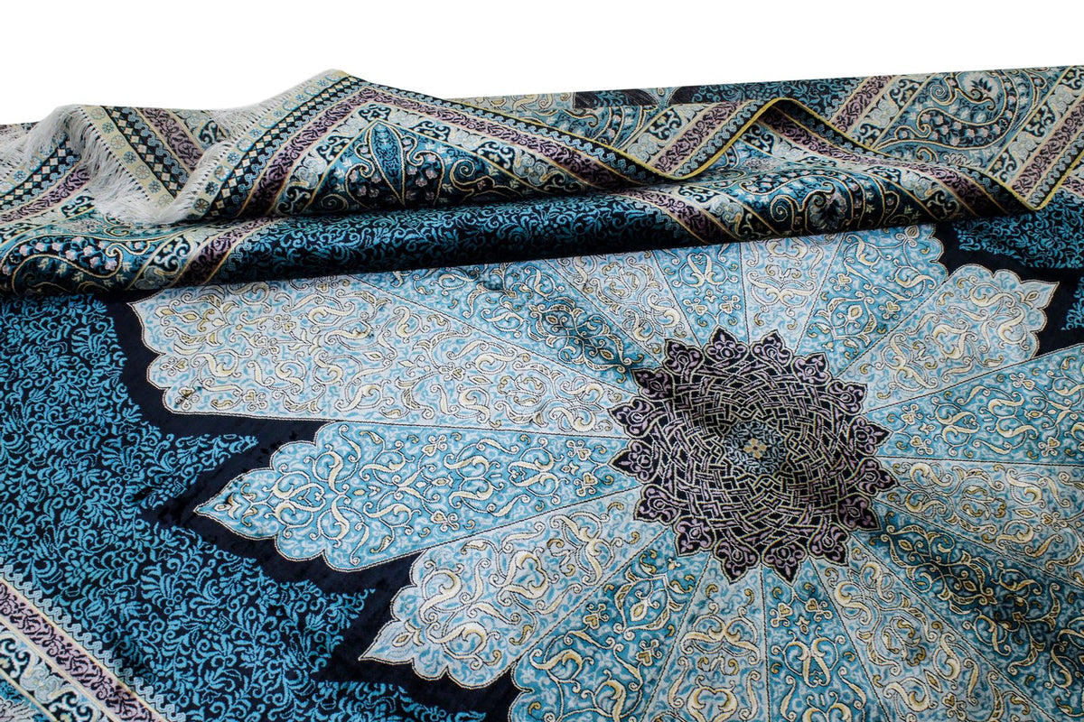 7x10 Black and Blue Turkish Silk Rug