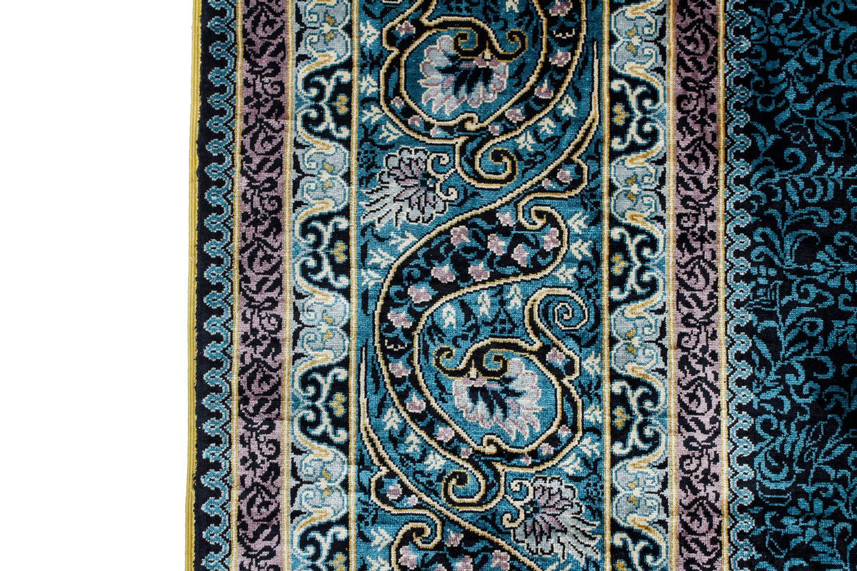 7x10 Black and Blue Turkish Silk Rug