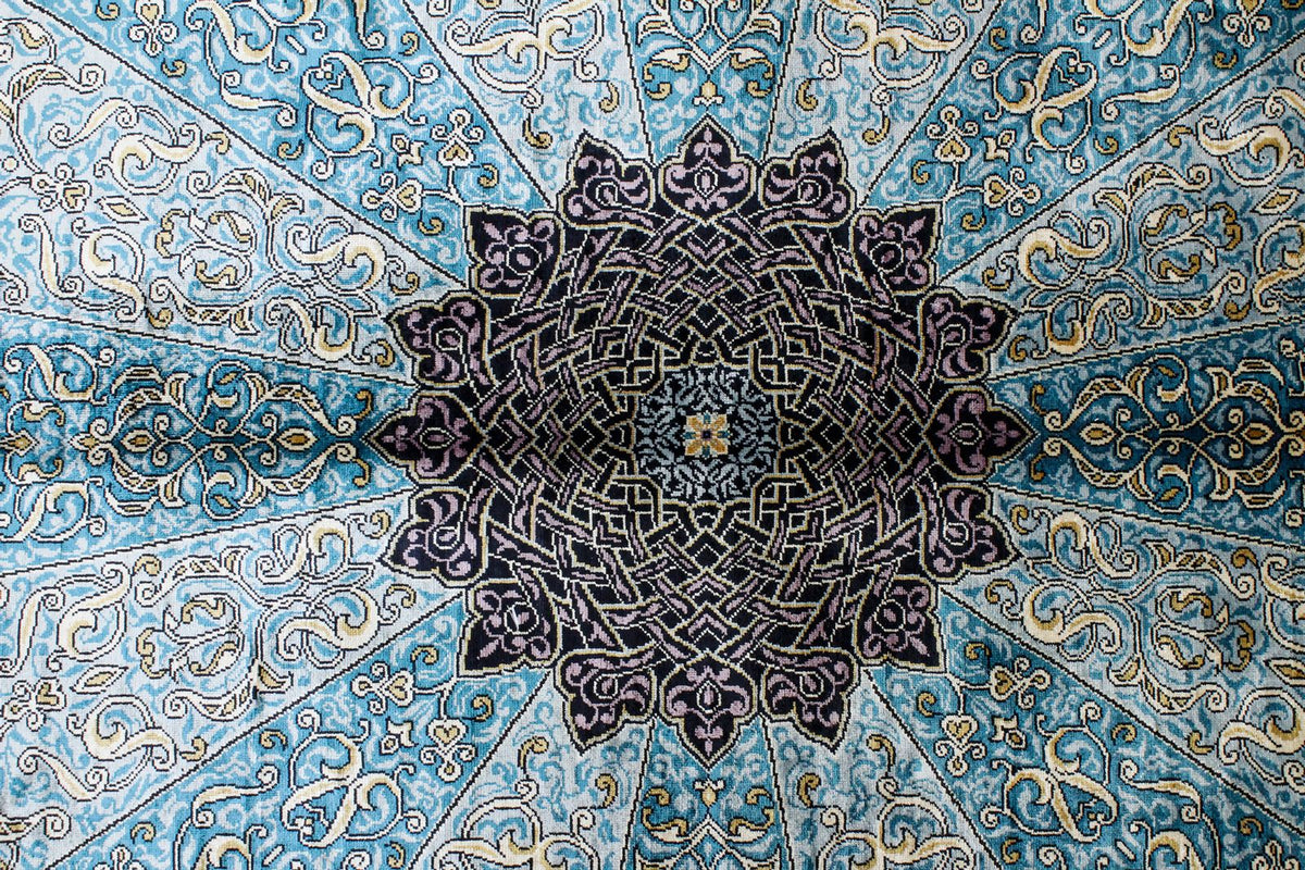 7x10 Black and Blue Turkish Silk Rug