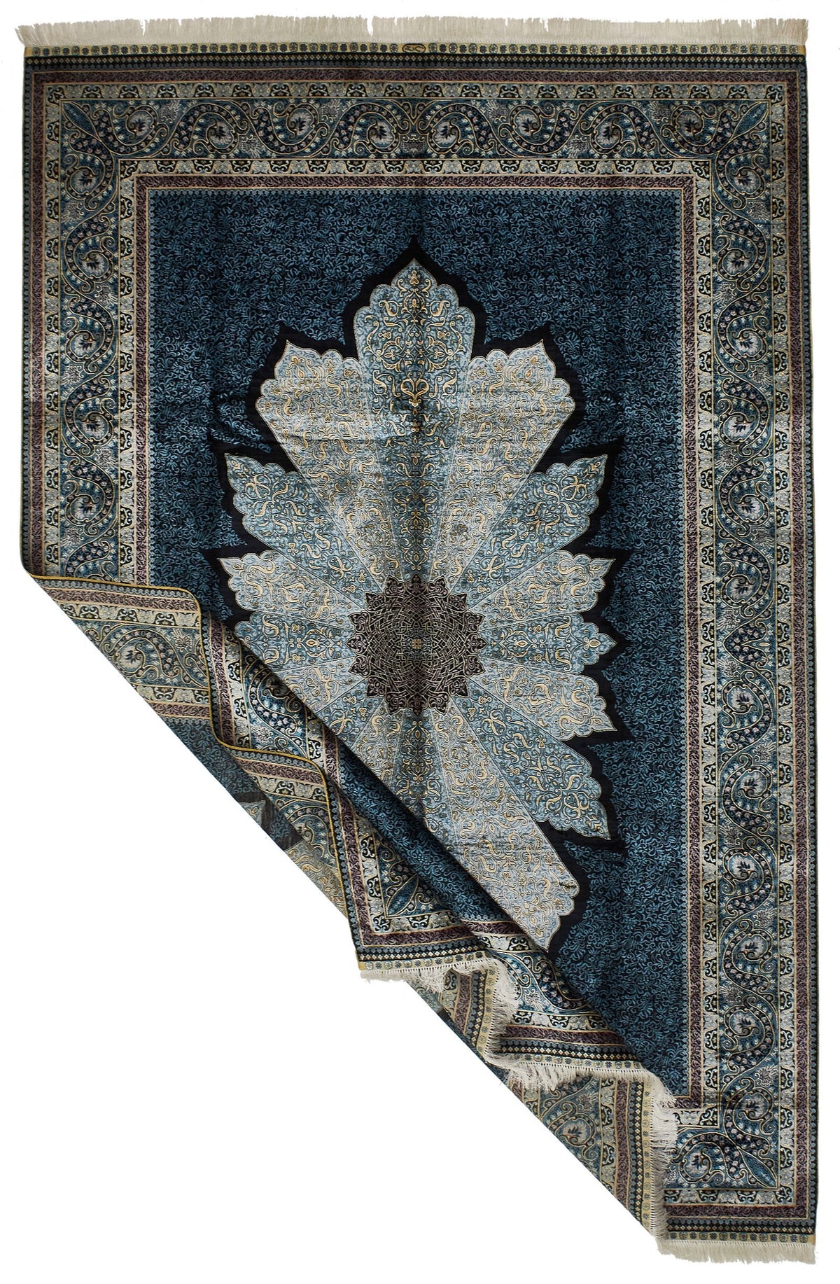 7x10 Black and Blue Turkish Silk Rug